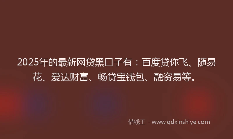 2025年的最新网贷黑口子有：百度贷你飞、随易花、爱达财富、畅贷宝钱包、融资易等。