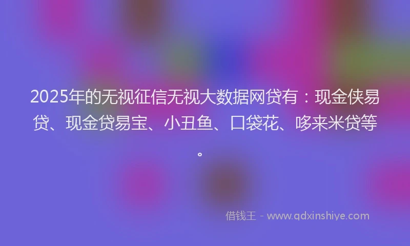 2025年的无视征信无视大数据网贷有：现金侠易贷、现金贷易宝、小丑鱼、口袋花、哆来米贷等。