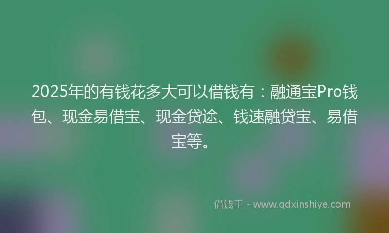 2025年的有钱花多大可以借钱有：融通宝Pro钱包、现金易借宝、现金贷途、钱速融贷宝、易借宝等。