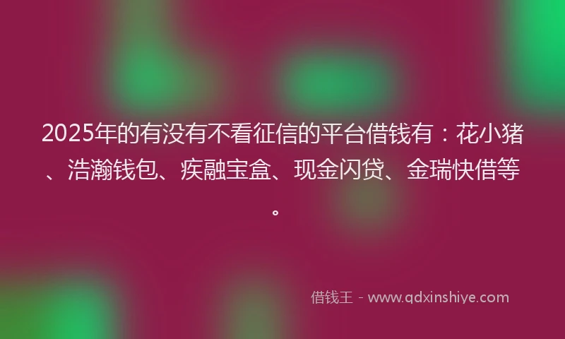 2025年的有没有不看征信的平台借钱有：花小猪、浩瀚钱包、疾融宝盒、现金闪贷、金瑞快借等。