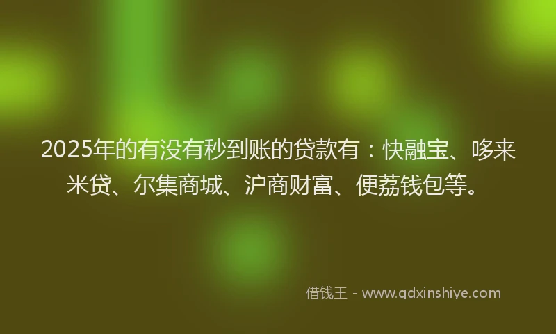 2025年的有没有秒到账的贷款有：快融宝、哆来米贷、尔集商城、沪商财富、便荔钱包等。