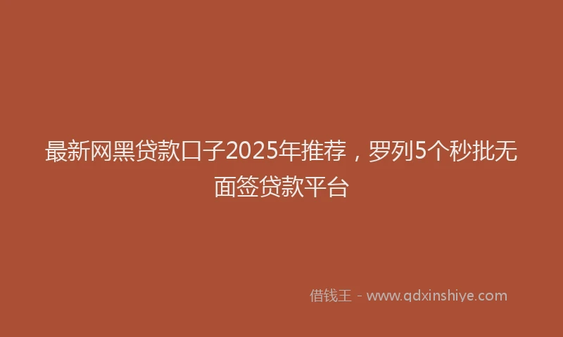 最新网黑贷款口子2025年推荐，罗列5个秒批无面签贷款平台
