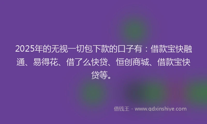 2025年的无视一切包下款的口子有：借款宝快融通、易得花、借了么快贷、恒创商城、借款宝快贷等。