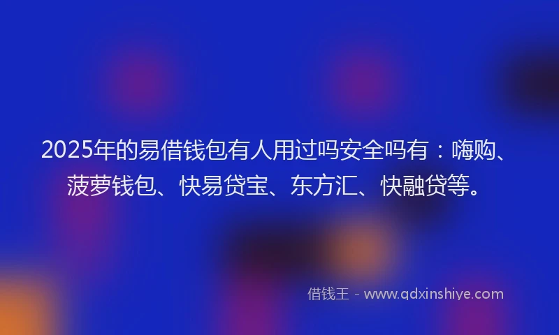 2025年的易借钱包有人用过吗安全吗有：嗨购、菠萝钱包、快易贷宝、东方汇、快融贷等。
