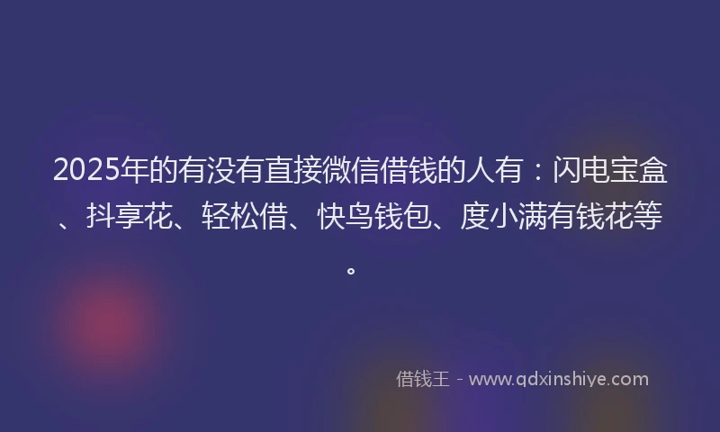 2025年的有没有直接微信借钱的人有：闪电宝盒、抖享花、轻松借、快鸟钱包、度小满有钱花等。