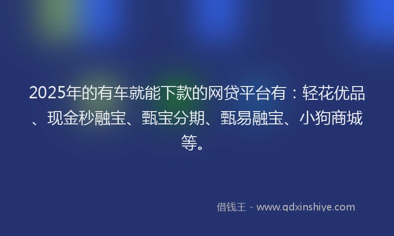 2025年的有车就能下款的网贷平台有：轻花优品、现金秒融宝、甄宝分期、甄易融宝、小狗商城等。