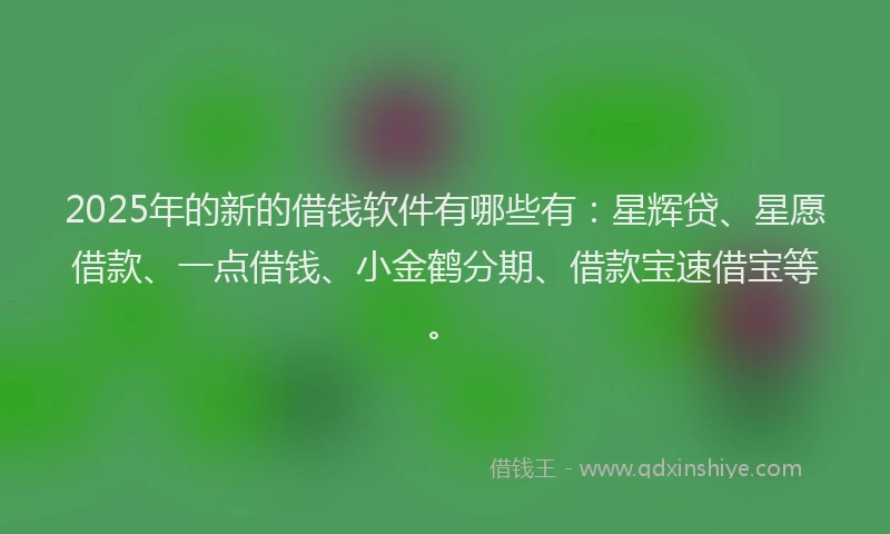 2025年的新的借钱软件有哪些有：星辉贷、星愿借款、一点借钱、小金鹤分期、借款宝速借宝等。