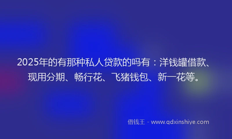2025年的有那种私人贷款的吗有：洋钱罐借款、现用分期、畅行花、飞猪钱包、新一花等。