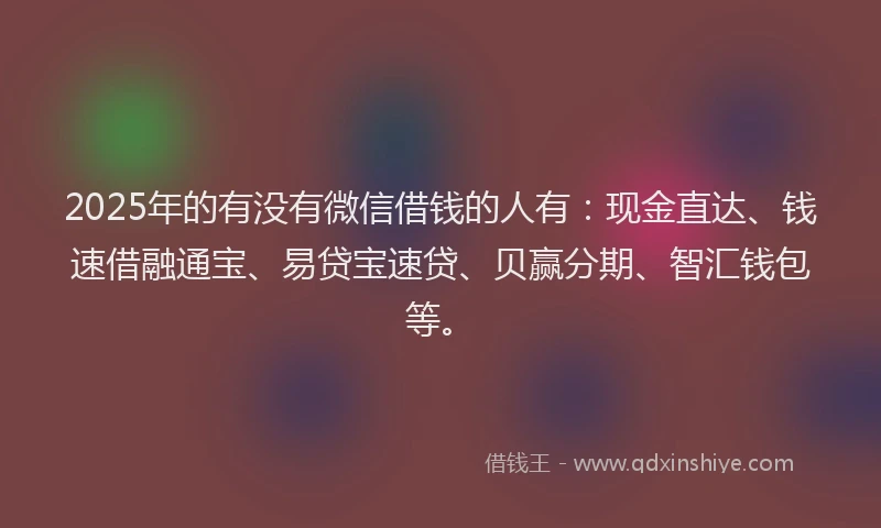 2025年的有没有微信借钱的人有：现金直达、钱速借融通宝、易贷宝速贷、贝赢分期、智汇钱包等。