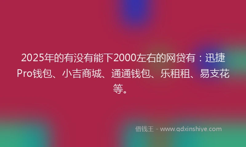 2025年的有没有能下2000左右的网贷有：迅捷Pro钱包、小吉商城、通通钱包、乐租租、易支花等。