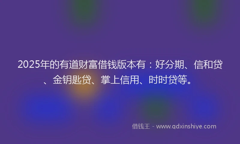 2025年的有道财富借钱版本有：好分期、信和贷、金钥匙贷、掌上信用、时时贷等。