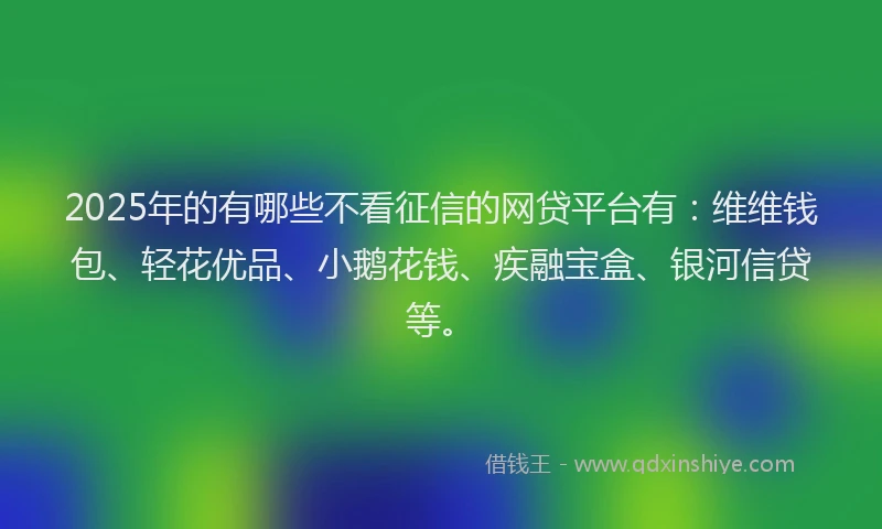 2025年的有哪些不看征信的网贷平台有:维维钱包、轻花优品、小鹅花钱、疾融宝盒、银河信贷等。