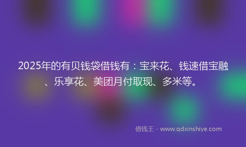 2025年的有贝钱袋借钱有：宝来花、钱速借宝融、乐享花、美团月付取现、多米等。