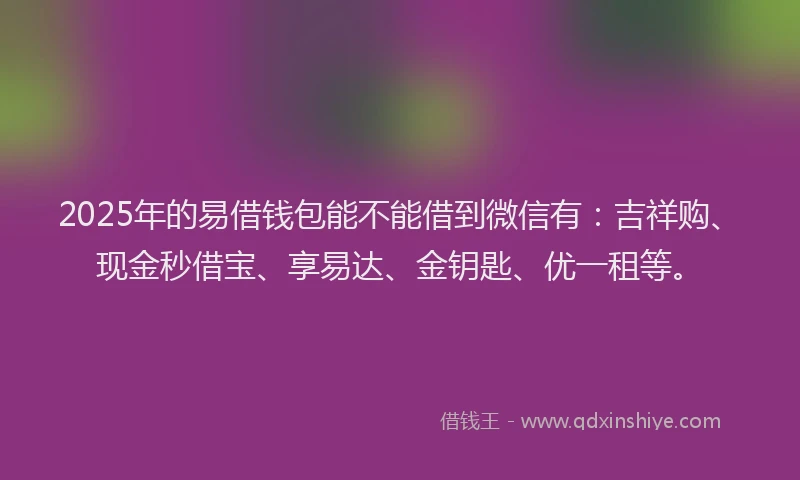2025年的易借钱包能不能借到微信有：吉祥购、现金秒借宝、享易达、金钥匙、优一租等。