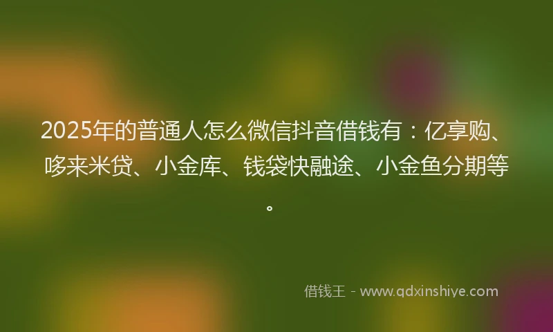 2025年的普通人怎么微信抖音借钱有：亿享购、哆来米贷、小金库、钱袋快融途、小金鱼分期等。
