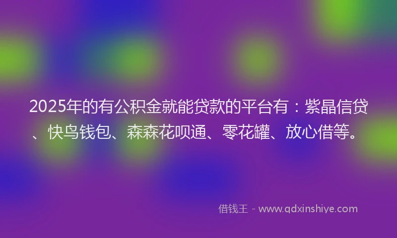 2025年的有公积金就能贷款的平台有:紫晶信贷、快鸟钱包、森森花呗通、零花罐、放心借等。