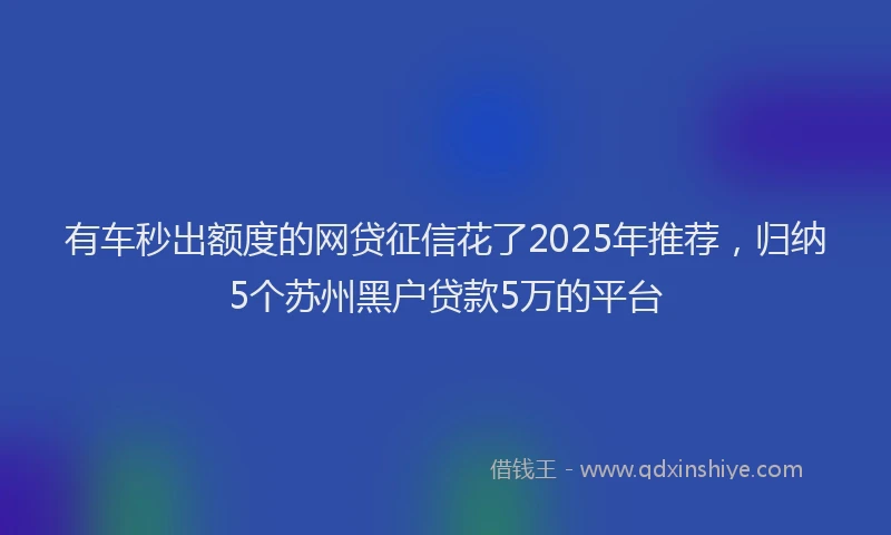有车秒出额度的网贷征信花了2025年推荐，归纳5个苏州黑户贷款5万的平台