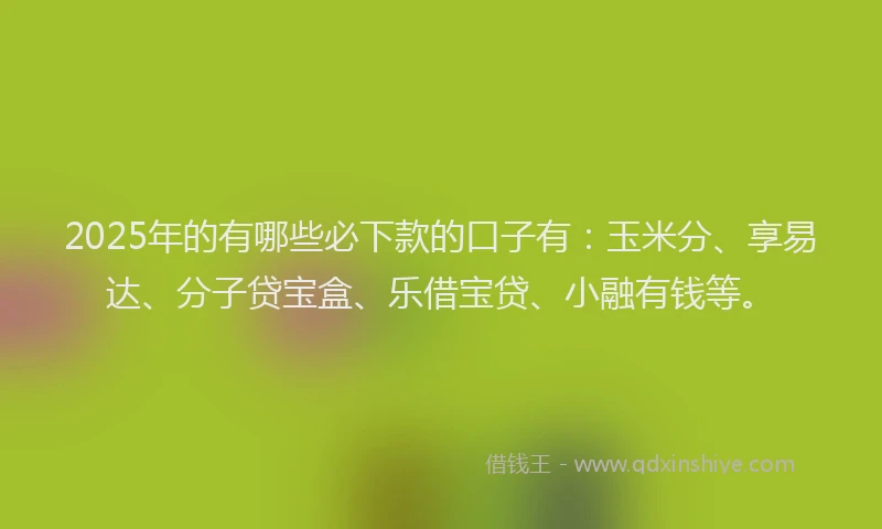 2025年的有哪些必下款的口子有：玉米分、享易达、分子贷宝盒、乐借宝贷、小融有钱等。