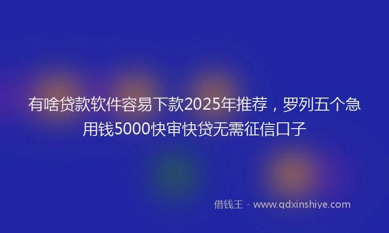有啥贷款软件容易下款2025年推荐，罗列五个急用钱5000快审快贷无需征信口子