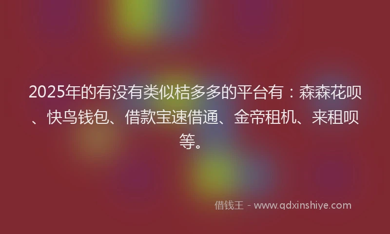 2025年的有没有类似桔多多的平台有：森森花呗、快鸟钱包、借款宝速借通、金帝租机、来租呗等。