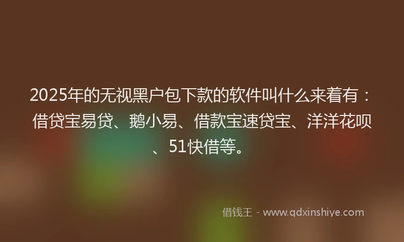 2025年的无视黑户包下款的软件叫什么来着有：借贷宝易贷、鹅小易、借款宝速贷宝、洋洋花呗、51快借等。