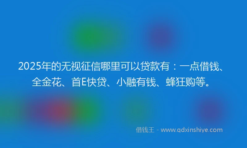 2025年的无视征信哪里可以贷款有：一点借钱、全金花、首E快贷、小融有钱、蜂狂购等。