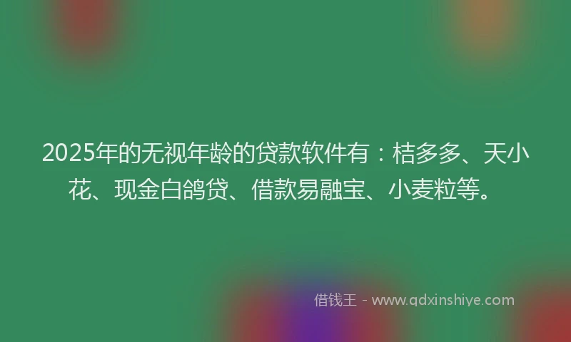 2025年的无视年龄的贷款软件有：桔多多、天小花、现金白鸽贷、借款易融宝、小麦粒等。