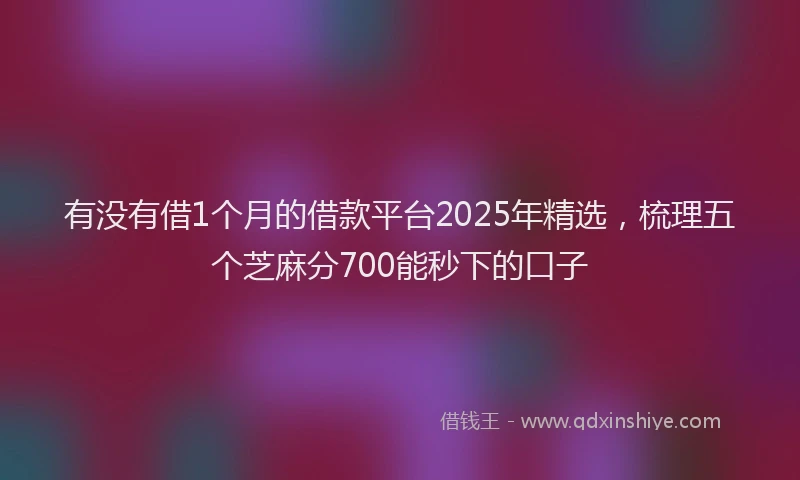 有没有借1个月的借款平台2025年精选，梳理五个芝麻分700能秒下的口子