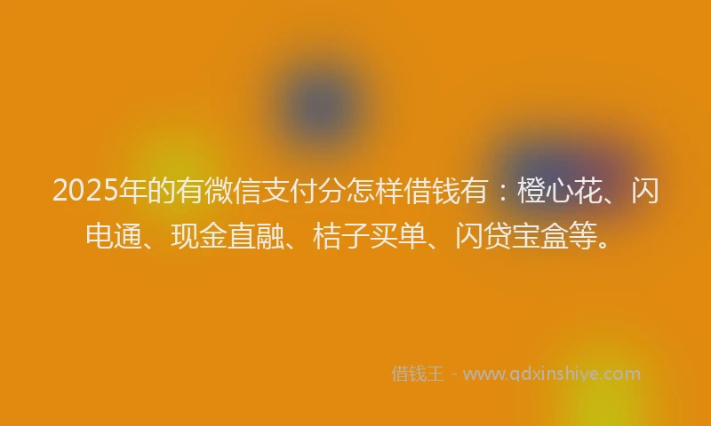 2025年的有微信支付分怎样借钱有：橙心花、闪电通、现金直融、桔子买单、闪贷宝盒等。