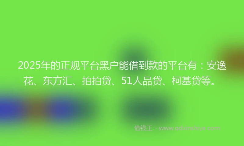 2025年的正规平台黑户能借到款的平台有：安逸花、东方汇、拍拍贷、51人品贷、柯基贷等。