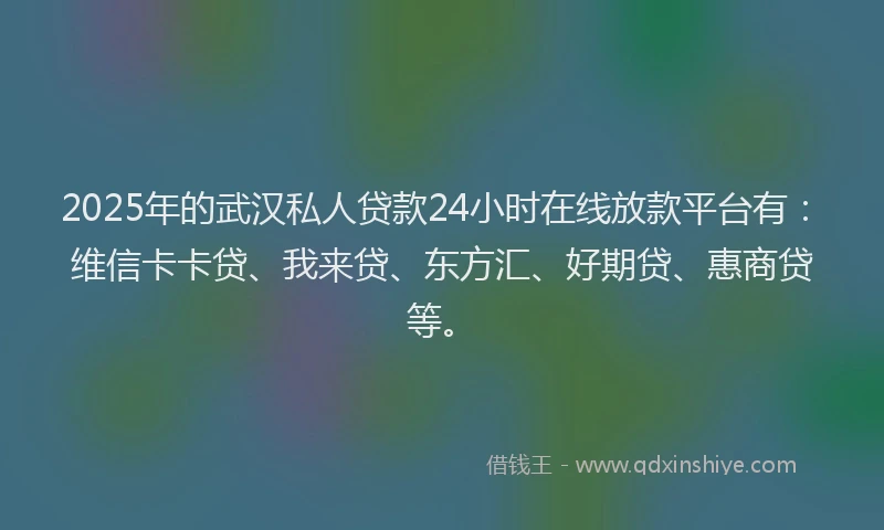 2025年的武汉私人贷款24小时在线放款平台有：维信卡卡贷、我来贷、东方汇、好期贷、惠商贷等。
