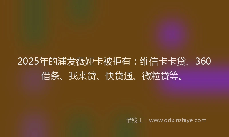 2025年的浦发薇娅卡被拒有:维信卡卡贷、360借条、我来贷、快贷通、微粒贷等。