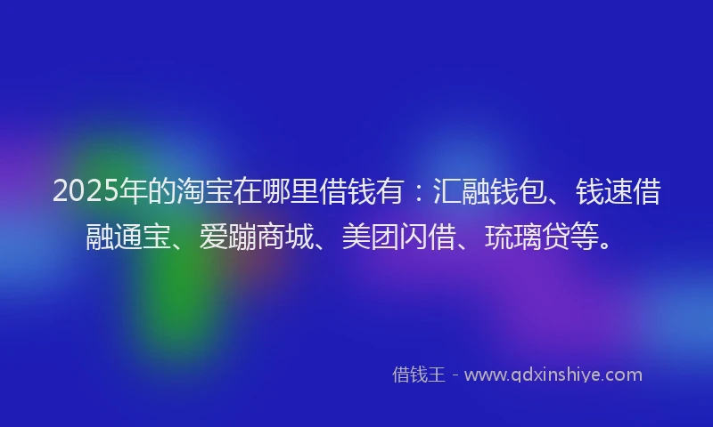 2025年的淘宝在哪里借钱有：汇融钱包、钱速借融通宝、爱蹦商城、美团闪借、琉璃贷等。