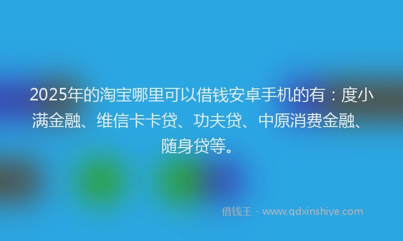 2025年的淘宝哪里可以借钱安卓手机的有：度小满金融、维信卡卡贷、功夫贷、中原消费金融、随身贷等。