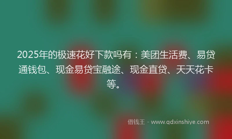 2025年的极速花好下款吗有：美团生活费、易贷通钱包、现金易贷宝融途、现金直贷、天天花卡等。