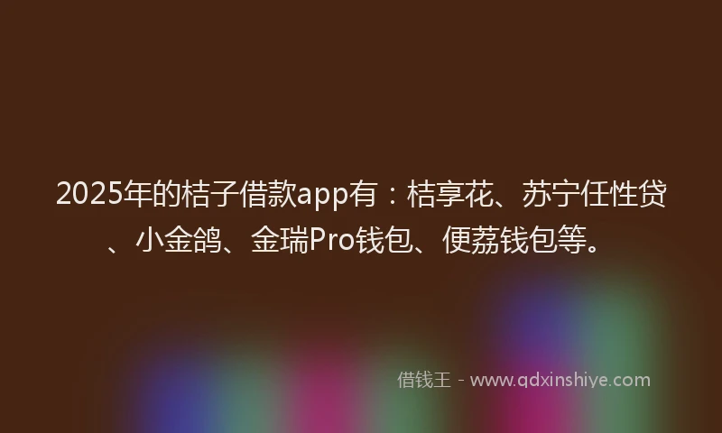2025年的桔子借款app有：桔享花、苏宁任性贷、小金鸽、金瑞Pro钱包、便荔钱包等。