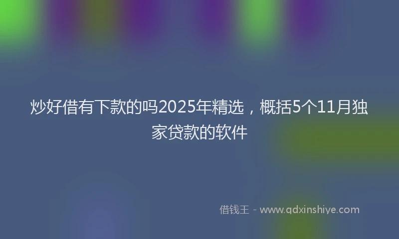 炒好借有下款的吗2025年精选，概括5个11月独家贷款的软件