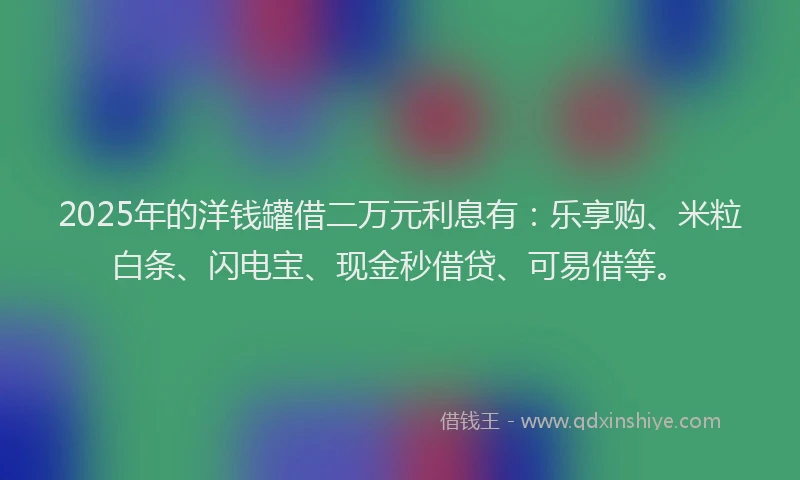 2025年的洋钱罐借二万元利息有：乐享购、米粒白条、闪电宝、现金秒借贷、可易借等。