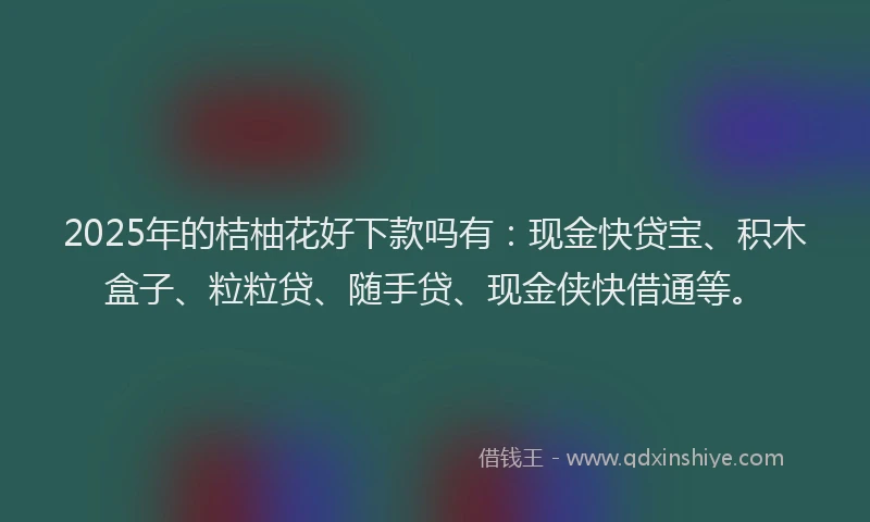 2025年的桔柚花好下款吗有：现金快贷宝、积木盒子、粒粒贷、随手贷、现金侠快借通等。