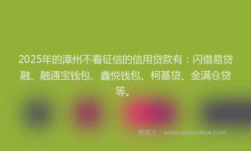 2025年的漳州不看征信的信用贷款有：闪借易贷融、融通宝钱包、鑫悦钱包、柯基贷、金满仓贷等。
