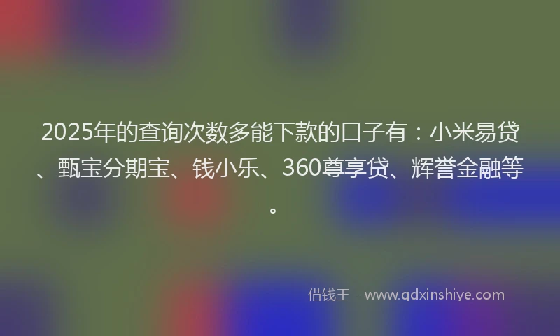 2025年的查询次数多能下款的口子有：小米易贷、甄宝分期宝、钱小乐、360尊享贷、辉誉金融等。