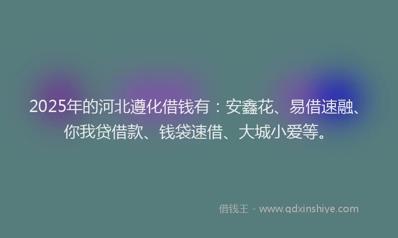 2025年的河北遵化借钱有：安鑫花、易借速融、你我贷借款、钱袋速借、大城小爱等。