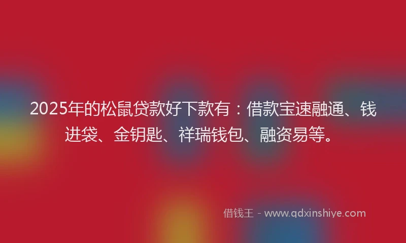 2025年的松鼠贷款好下款有：借款宝速融通、钱进袋、金钥匙、祥瑞钱包、融资易等。