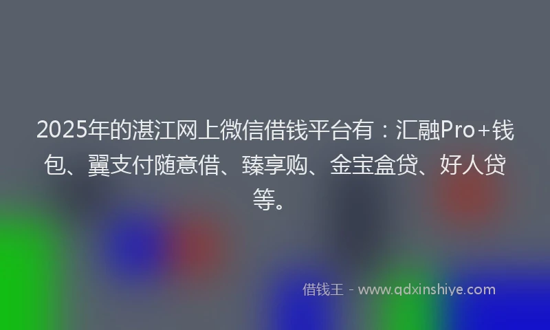 2025年的湛江网上微信借钱平台有：汇融Pro+钱包、翼支付随意借、臻享购、金宝盒贷、好人贷等。