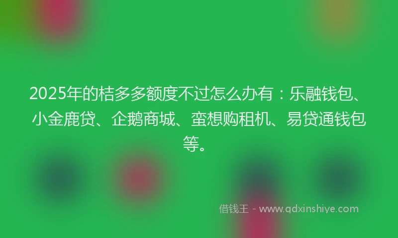 2025年的桔多多额度不过怎么办有：乐融钱包、小金鹿贷、企鹅商城、蛮想购租机、易贷通钱包等。