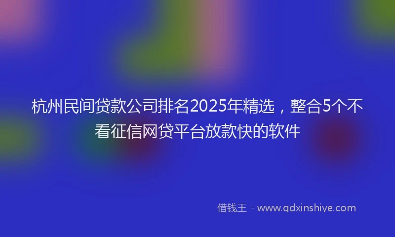 杭州民间贷款公司排名2025年精选，整合5个不看征信网贷平台放款快的软件