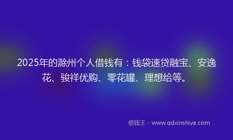 2025年的滁州个人借钱有：钱袋速贷融宝、安逸花、骏祥优购、零花罐、理想给等。