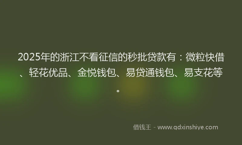 2025年的浙江不看征信的秒批贷款有：微粒快借、轻花优品、金悦钱包、易贷通钱包、易支花等。