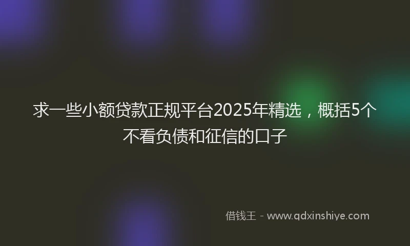 求一些小额贷款正规平台2025年精选，概括5个不看负债和征信的口子