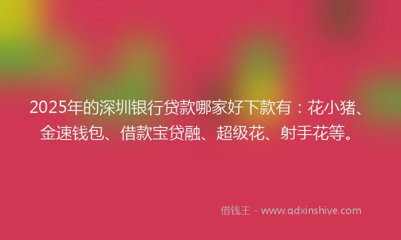 2025年的深圳银行贷款哪家好下款有：花小猪、金速钱包、借款宝贷融、超级花、射手花等。